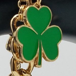 Shamrock Charm St. Patricks Day Chucky Chain Bracelet and Matching Lapel Pin